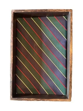 NEW Two's Company Red Yellow Blue Green Striped Tie Lined Desk Tray